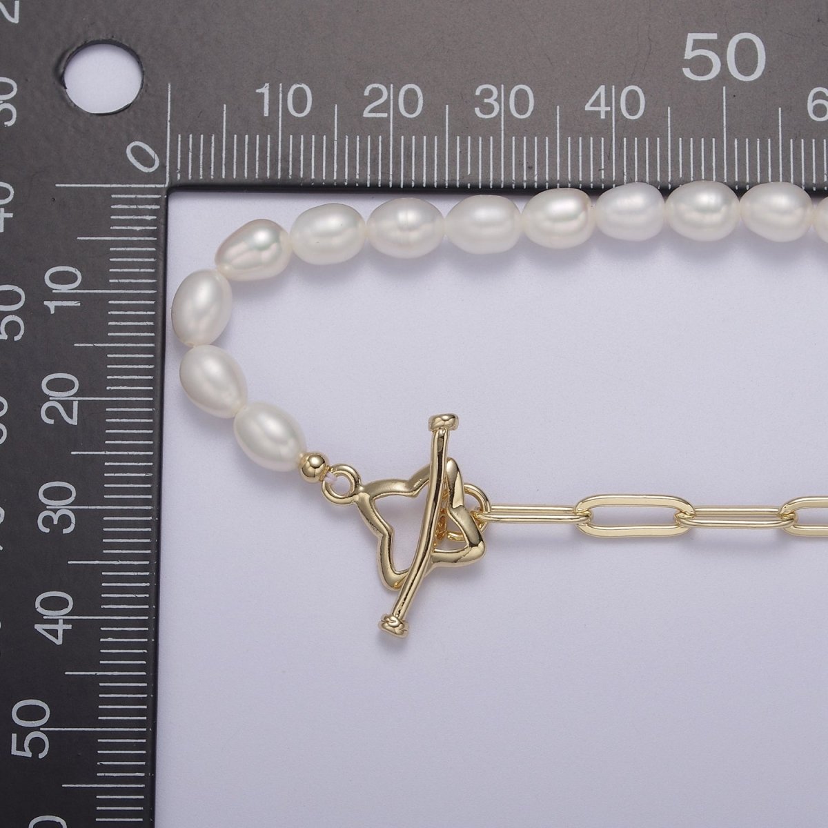 18k Gold Filled Paperclip Chain with Freshwater Pearls Layering Necklace Dainty Paperclip | WA-862 Clearance Pricing