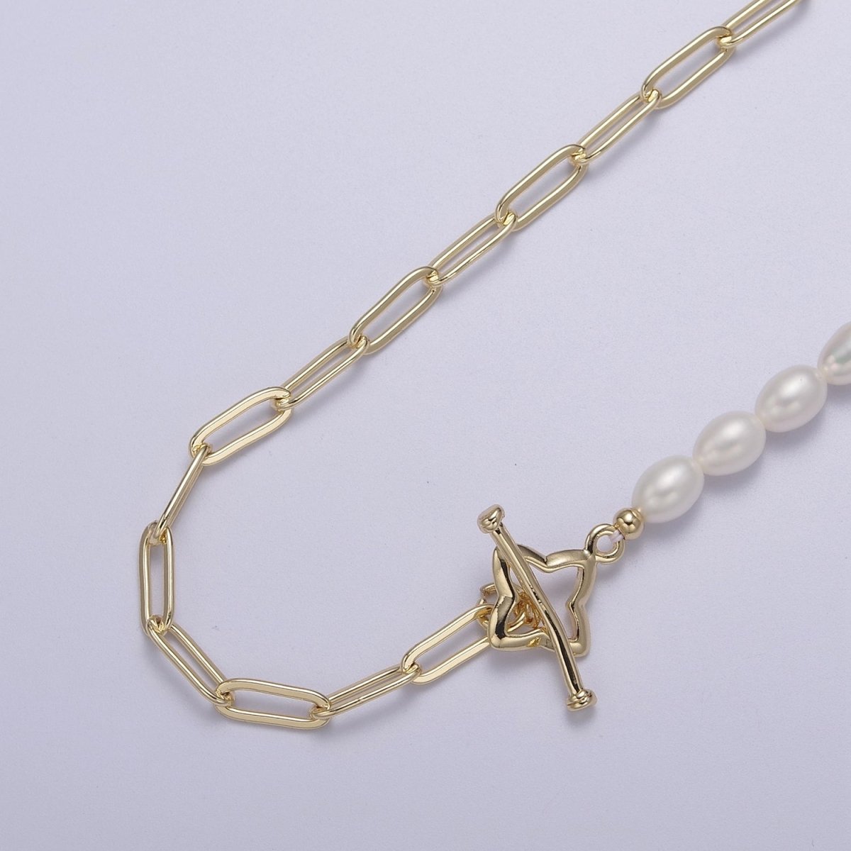 18k Gold Filled Paperclip Chain with Freshwater Pearls Layering Necklace Dainty Paperclip | WA-862 Clearance Pricing