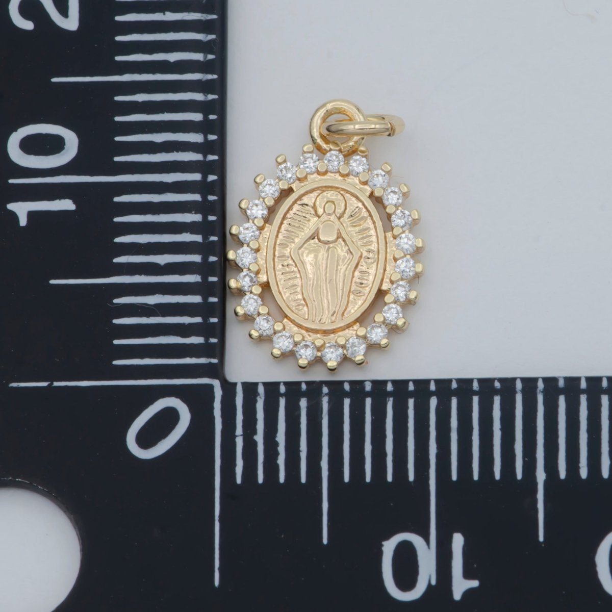 18K Gold Filled Religious Virgin Mary CZ Outline Oval Mini Charm | C005