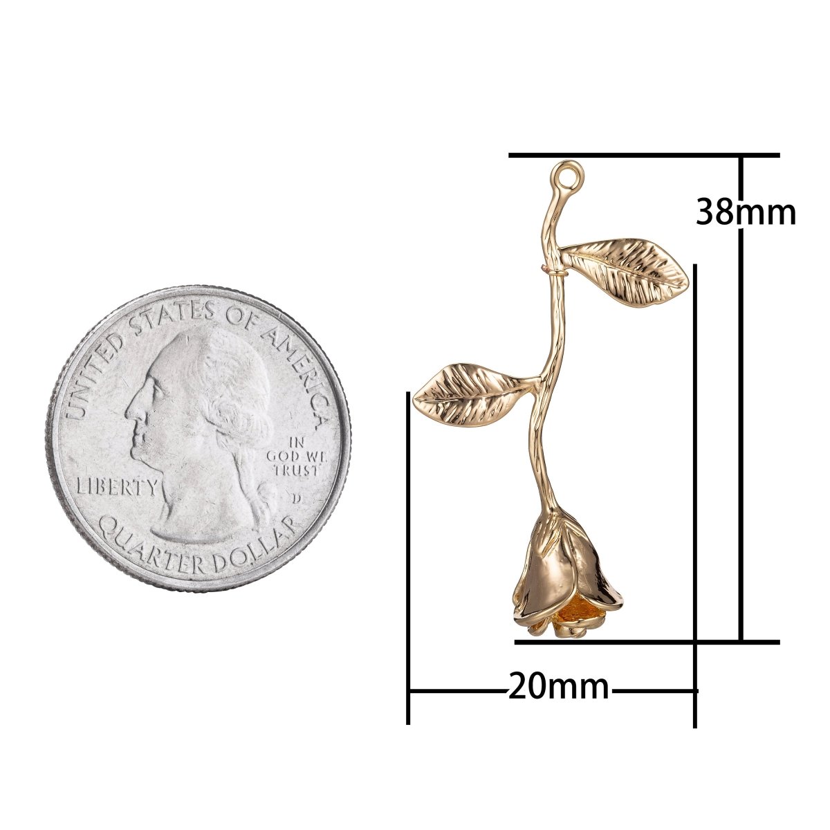 18k Gold Filled Rose Pendant Gold Rose Charm Charm Floral, Flower Belle Layered Necklace Pendant Bails for Jewelry Making E-873