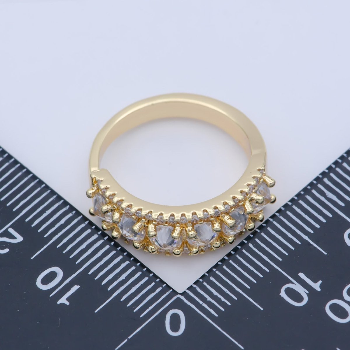 18K Gold Filled Stacking Eternity Round Minimalist CZ Wedding Band Ring adjustable US SIZE 5 O-478