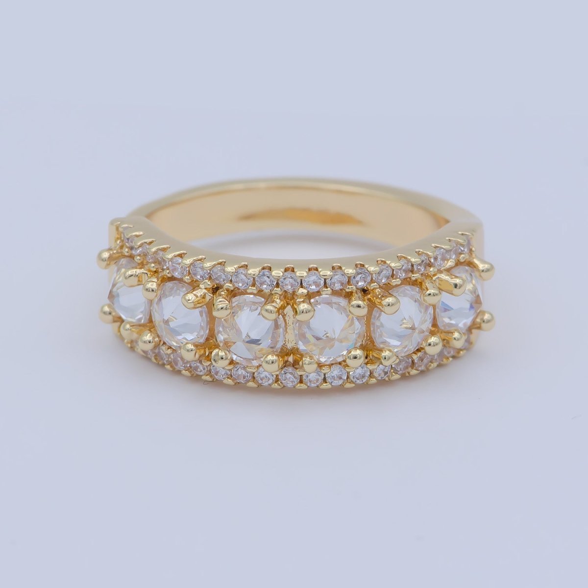 18K Gold Filled Stacking Eternity Round Minimalist CZ Wedding Band Ring adjustable US SIZE 5 O-478