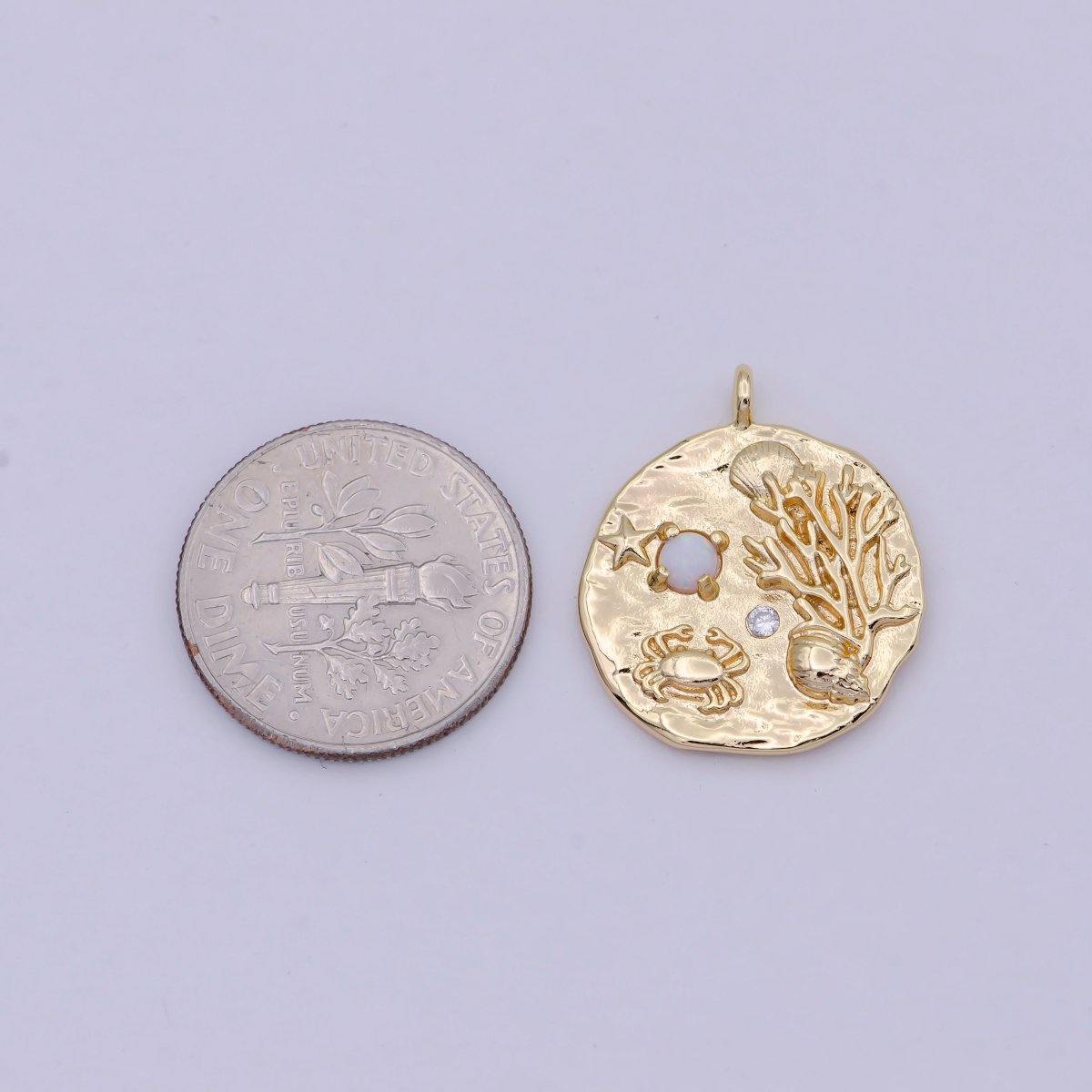 18K Gold Filled Under The Sea Charm with Opal Coral Crab Star Fish Beach Charm, Nautical Jewelry, Ocean N-911