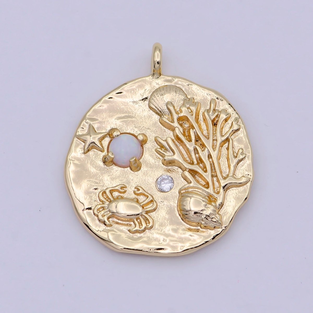 18K Gold Filled Under The Sea Charm with Opal Coral Crab Star Fish Beach Charm, Nautical Jewelry, Ocean N-911