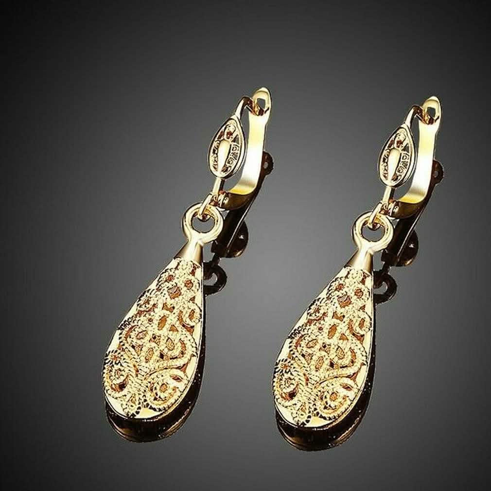 18K Gold Laser Cut Filigree Drop Earrings - Assorted Colors