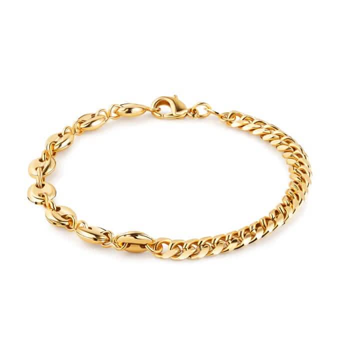 Bracelet gourmette et maille cubaine en or 18 carats