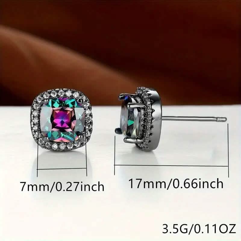 18K Gold Plated Colorful Square Shape Stud Earrings