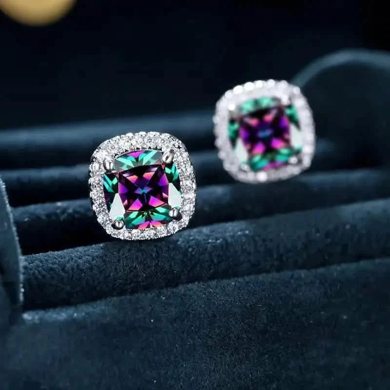 18K Gold Plated Colorful Square Shape Stud Earrings