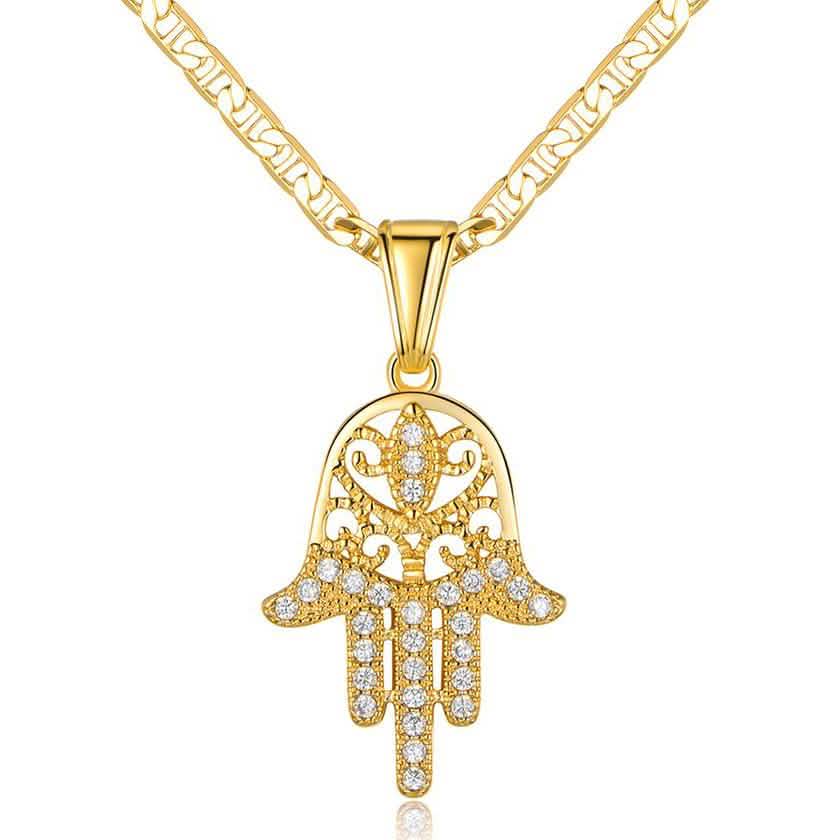 18K金メッキ クリスタル ハムサハンドペンダント