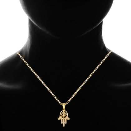 18K金メッキ クリスタル ハムサハンドペンダント