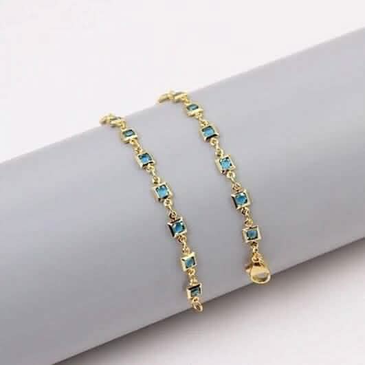 18K Gold Plated Light Blue Crystal Square Ankle Bracelet