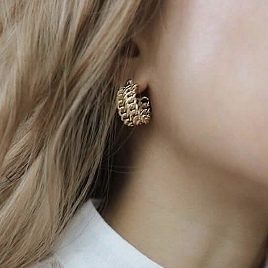 18K Gold Two-Row Chain Link Hoop Earrings