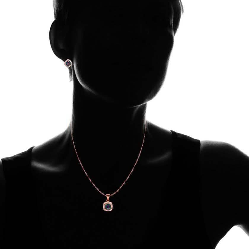 18Kローズゴールドメッキ スターリングシルバー レインボートパーズハローネックレス＆イヤリング
