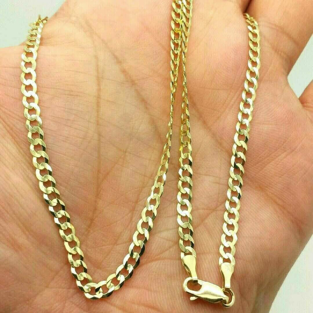 Chaîne cubaine en or massif 18 carats pour hommes et femmes, 4 mm