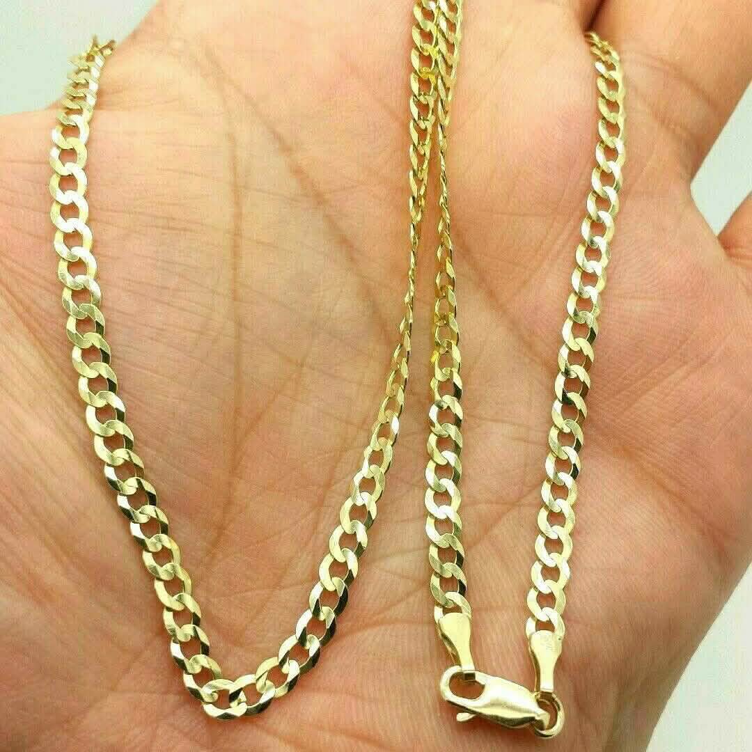 Chaîne cubaine en or massif 18 carats pour hommes et femmes, 4 mm