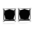 18k White Gold High Polish Finish Black Square Stud Set Unisex Earrings