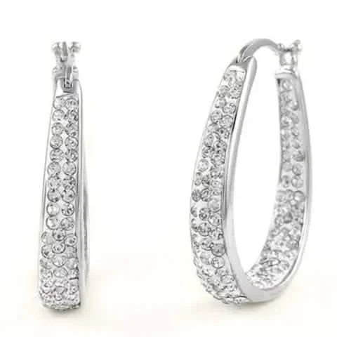 18K White Gold Inside Out Crystal Hoops