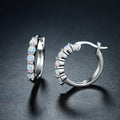 18K White Gold Plated Created Round Opal Hoop Earrings