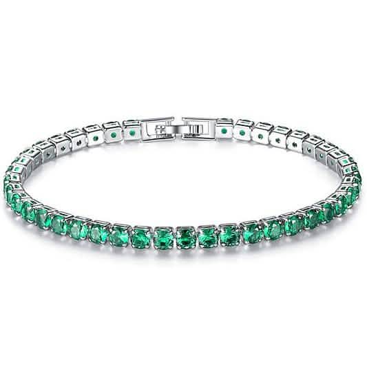 Bracelet tennis en or blanc 18 carats avec émeraudes taille ronde