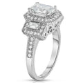 Bague trilogie en or blanc 18 carats avec oxydes de zirconium taille émeraude