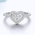18K White Gold Tri Stone Halo Heart Ring
