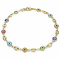 Cheville en or rempli 18 carats pour femme, finition polie, motif ancre marine, avec œil porte-bonheur multicolore et fermoir mousqueton, 25,4 cm