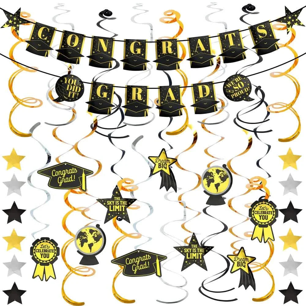 19ピース：バナー「Congrats Grad」＋吊り下げデコレーション