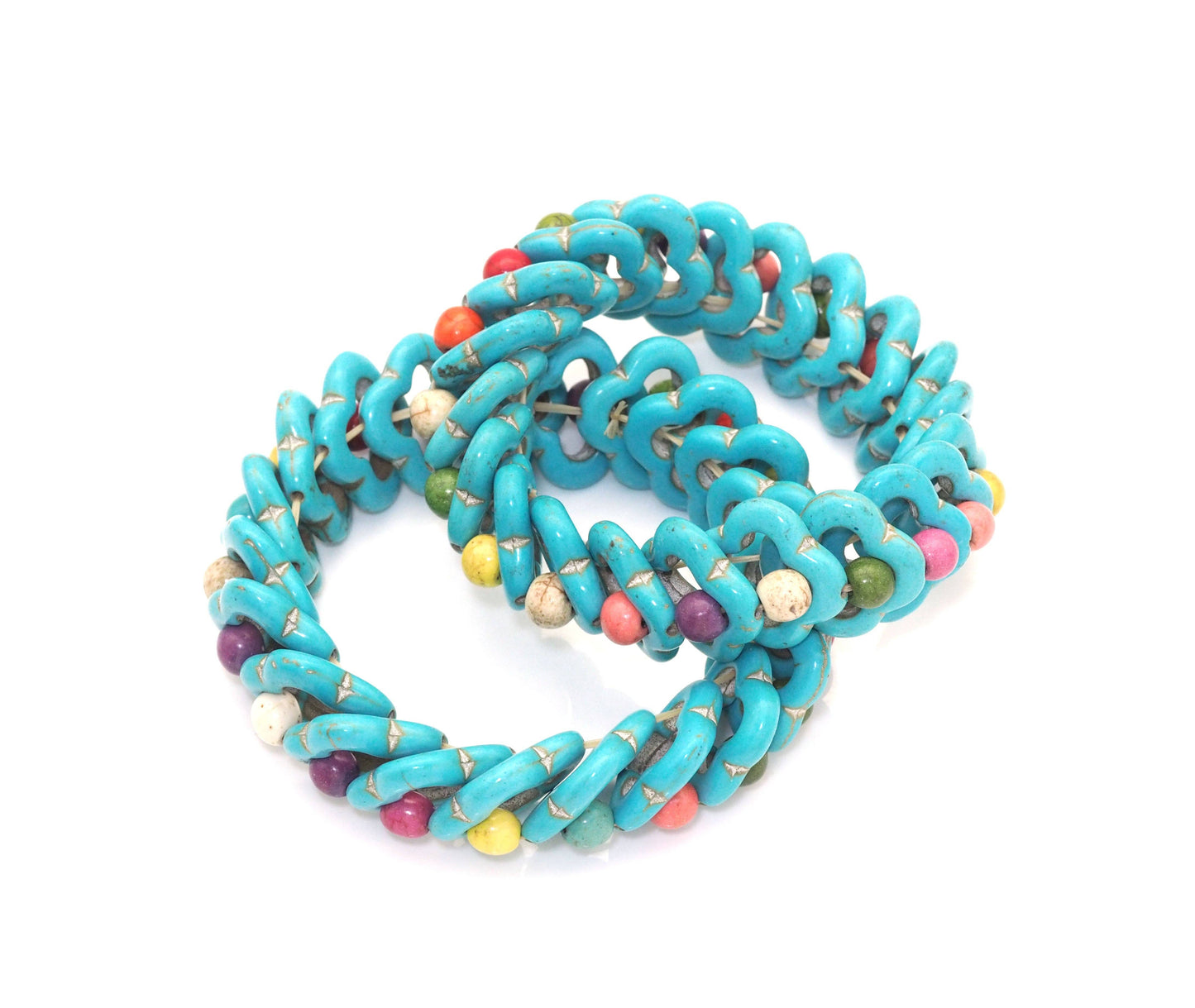 Clover Blue Turquoise Stretch Adjustable Bracelet, Sku#U1459