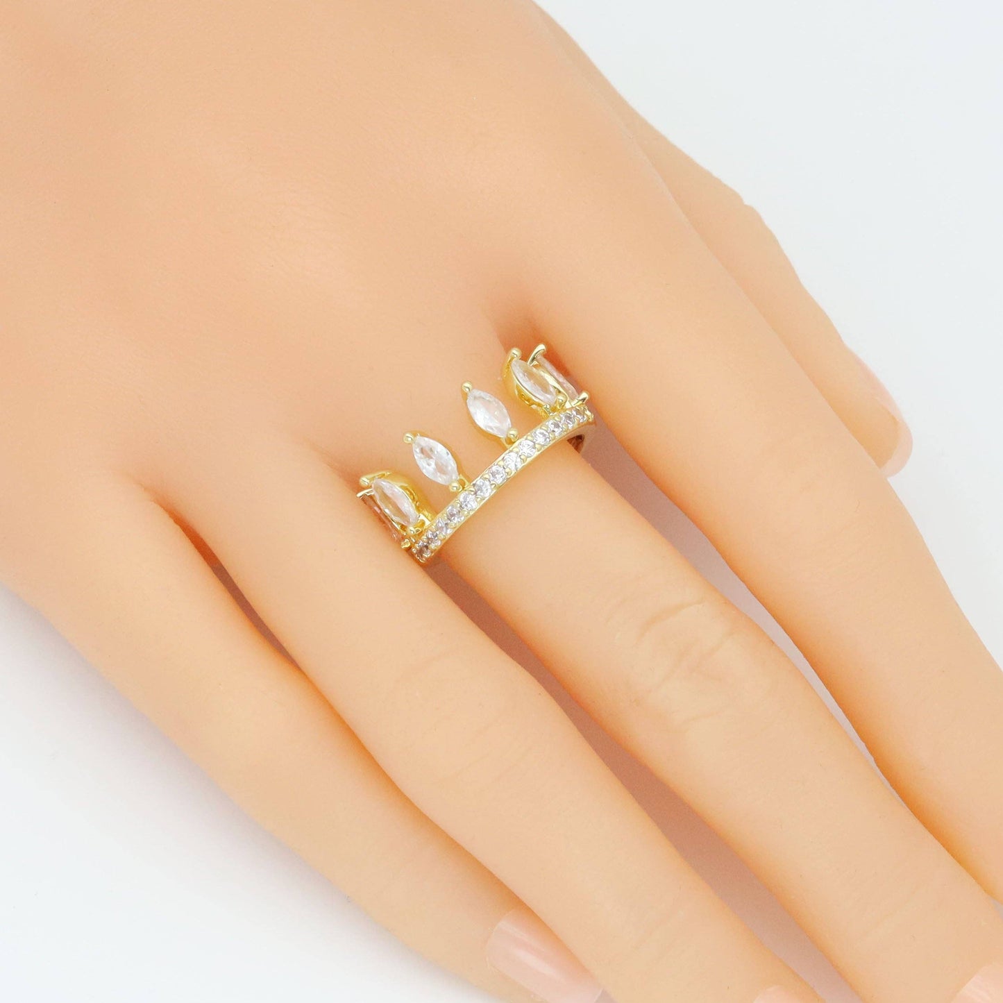 Eye Shape CZ Crown Adjustable Ring, Sku#A363