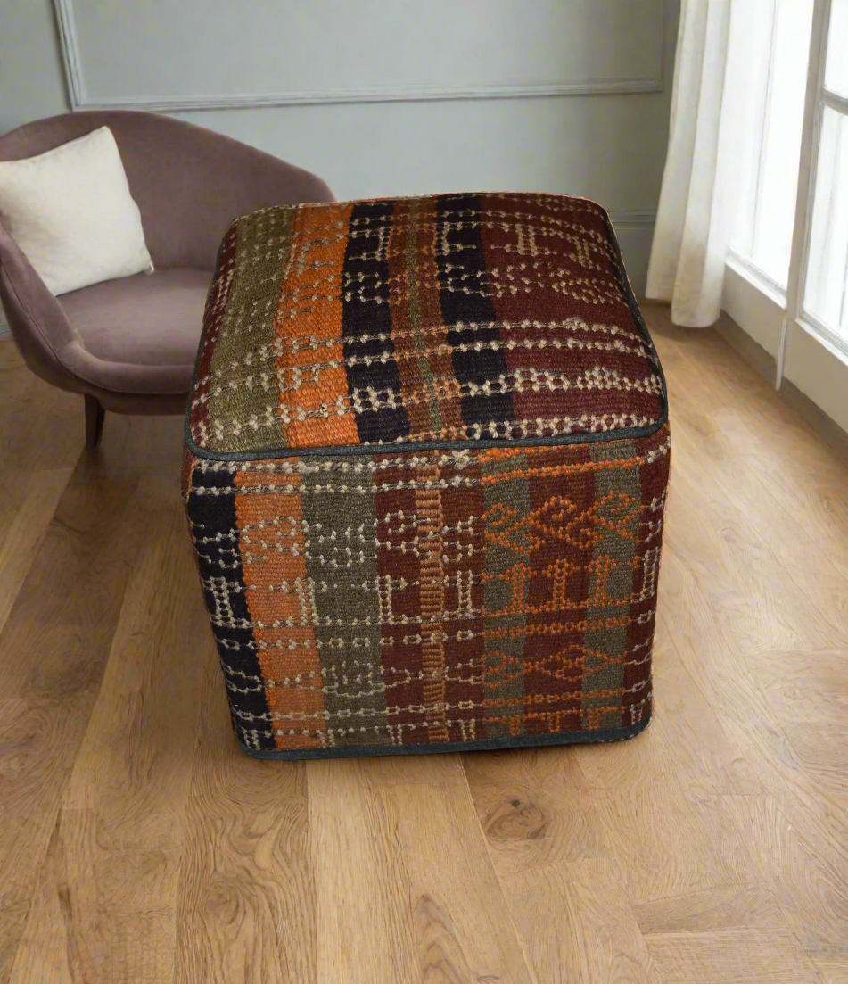 One of a Kind Kilim Rug Pouf Ottoman foot stool - #192