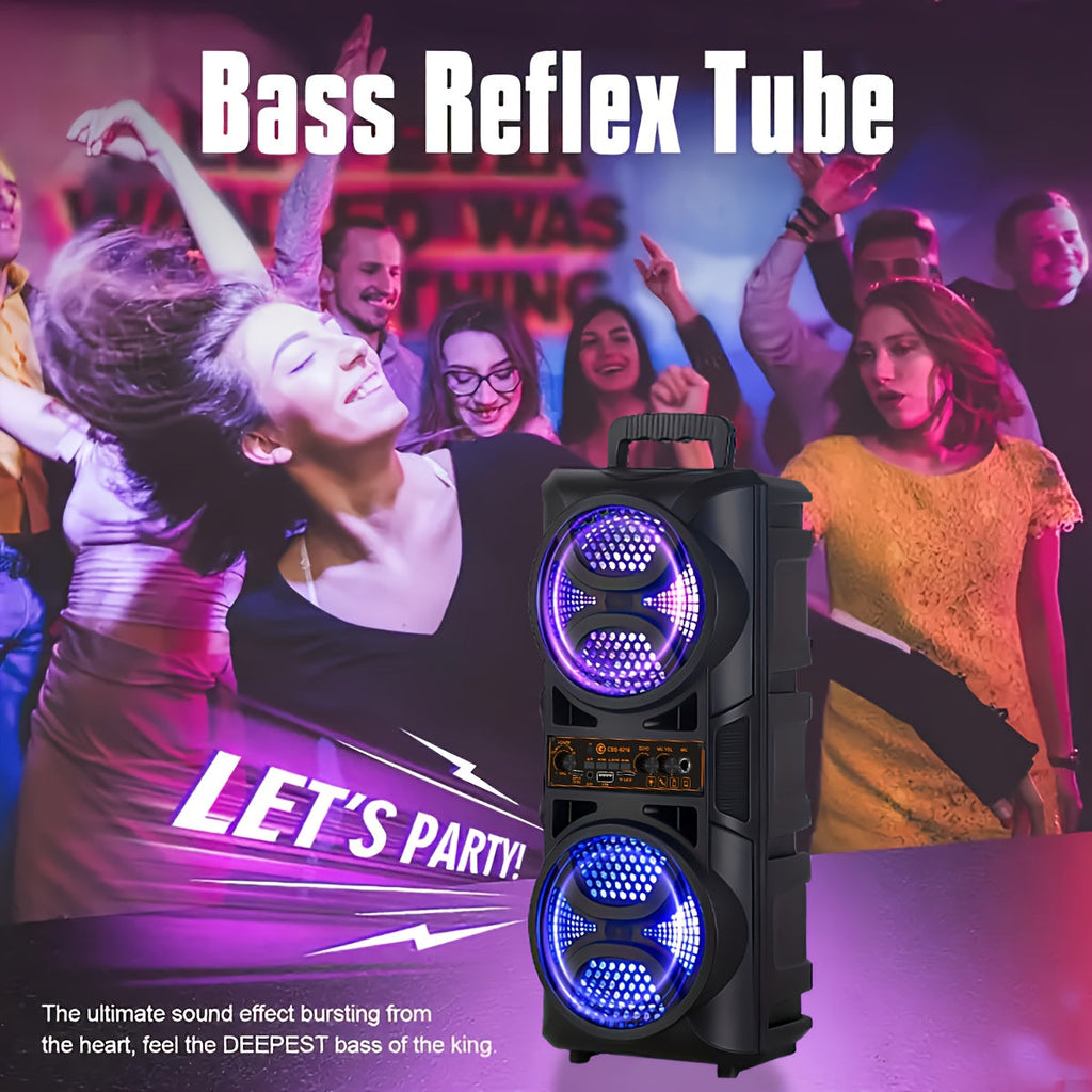 Enceinte Bluetooth portable avec basses subwoofer, double haut-parleur de graves LED 6,5" et microphone