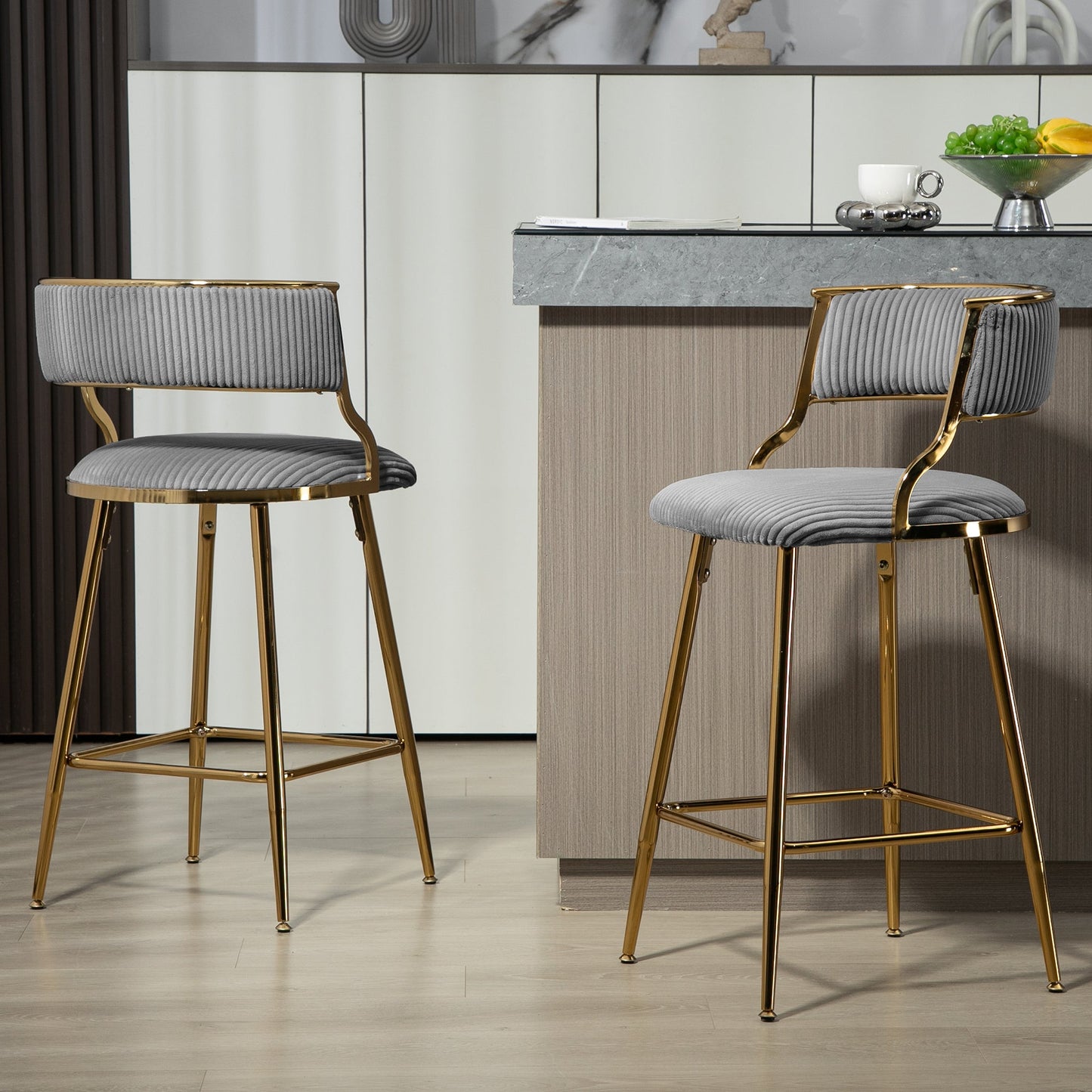 Set of 2, 26'' Counter Height Bar Stools - Grey