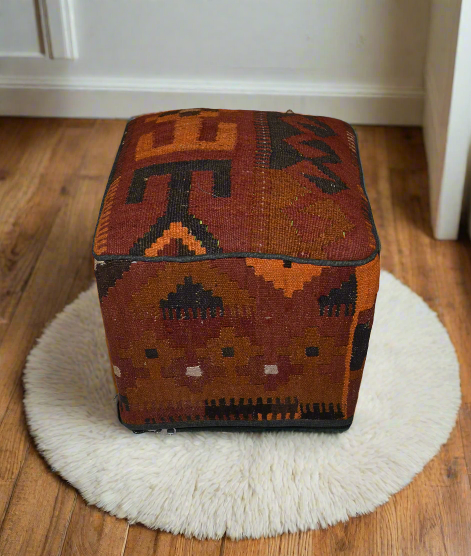One of a Kind Kilim Rug Pouf Ottoman foot stool - #196