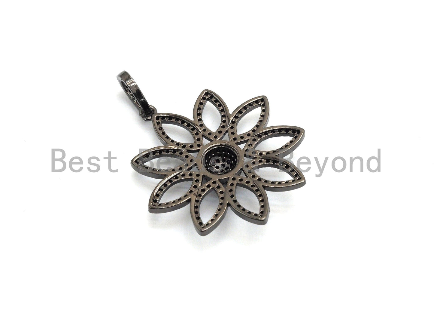 CZ Micro Pave Filigree flower Hollow Out Pendant, Gold/Silver/Black/Rose Gold, Hollow Out Cubic Zirconia Jewelry Findings,30x32mm,sku#F696