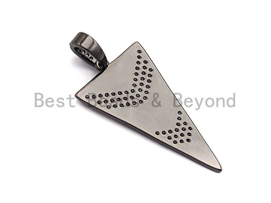 Triangle Shape with Arrow Pave CZ Pendant, CZ Pave Pendant, Gold/Silver/Rose Gold/Gunmetal Pendant, 20x46mm, sku#X102
