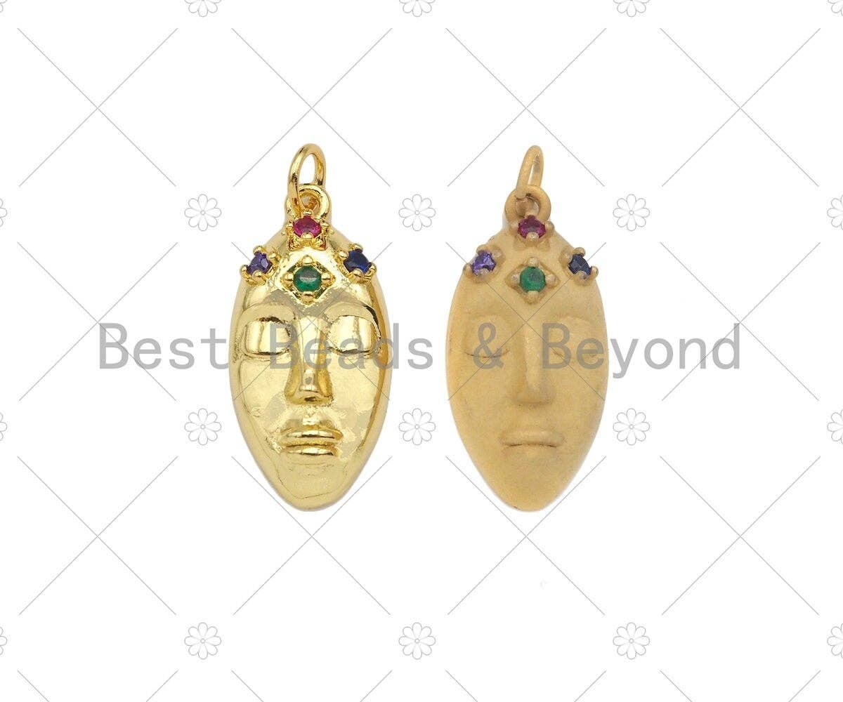 Colorful CZ Micro Pave Oval Face Mask Shape Pendant,18K Dainty/Matt Gold Charm, Necklace Bracelet Charm Pendant,12x24mm,Sku#Z1312