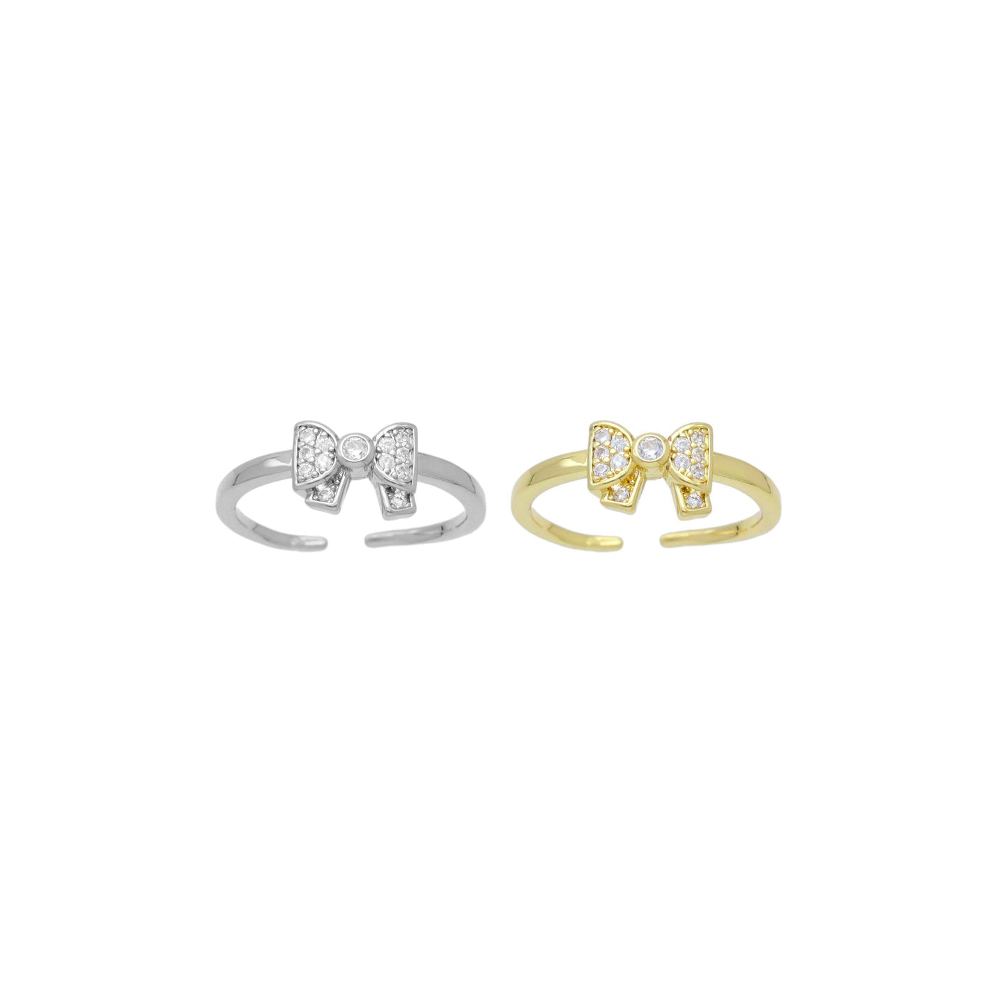 Gold Silver Clear CZ Bow Adjustable Ring, Sku#A322
