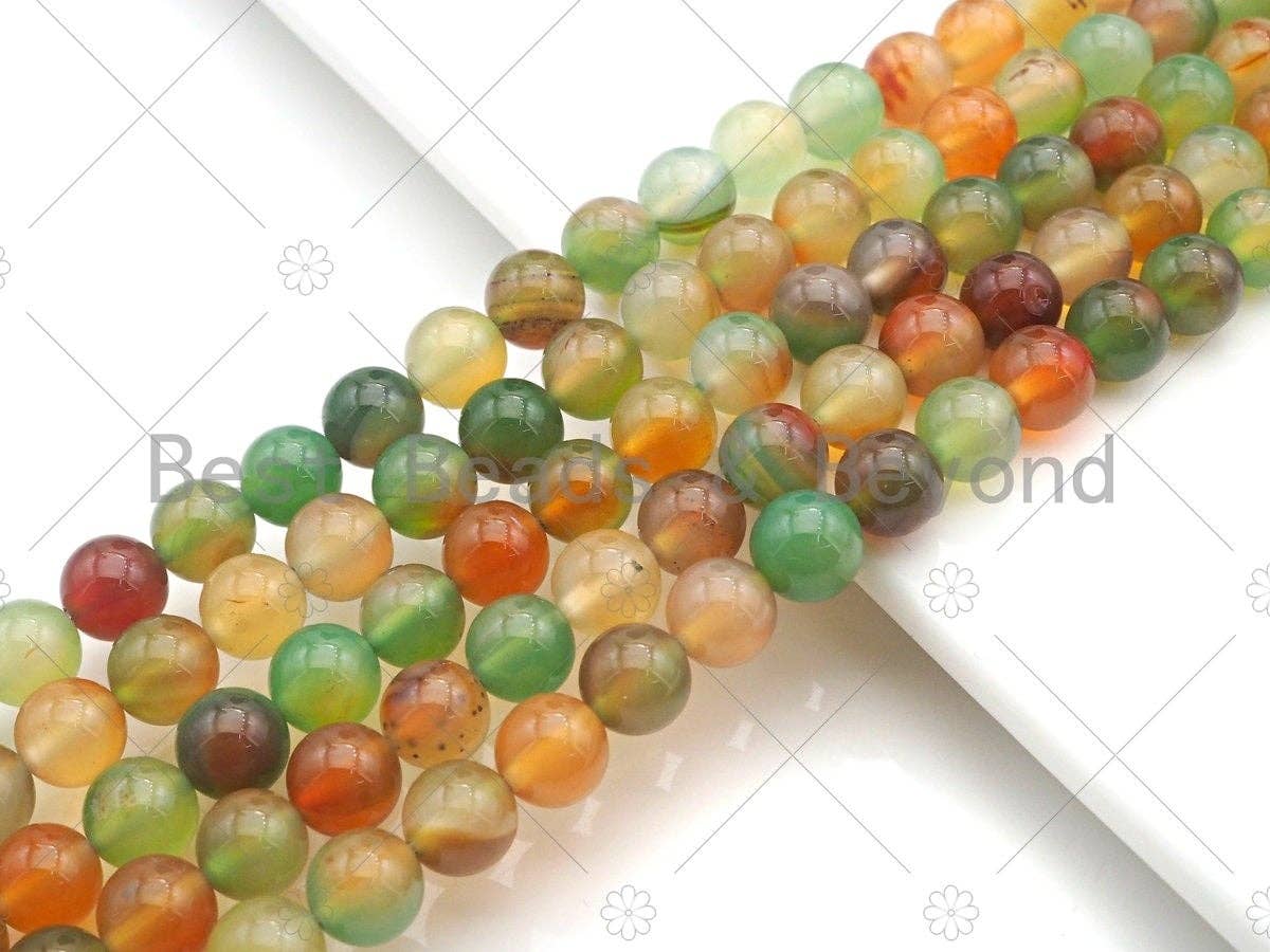 Multicolor Agate Round Smooth Beads, Sku#UA111