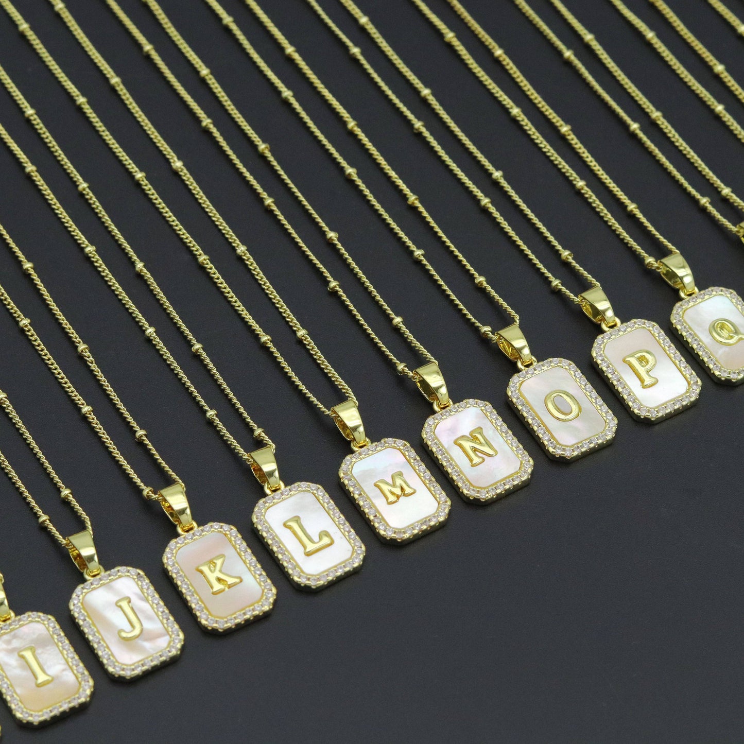 Gold Rectangle Initial Charm, Alphabet Name Letter Charm Adjustable Necklace,sku#LX718