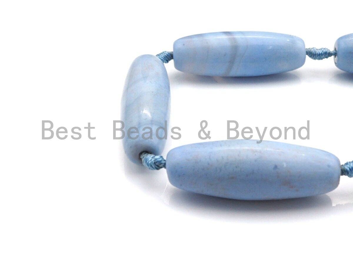 1pc/8pc Natural Agate Long Barrel Spacer Beads, Blue Agate Spacer Beads, Tibetan Beads, 14x40mm, sku#U887