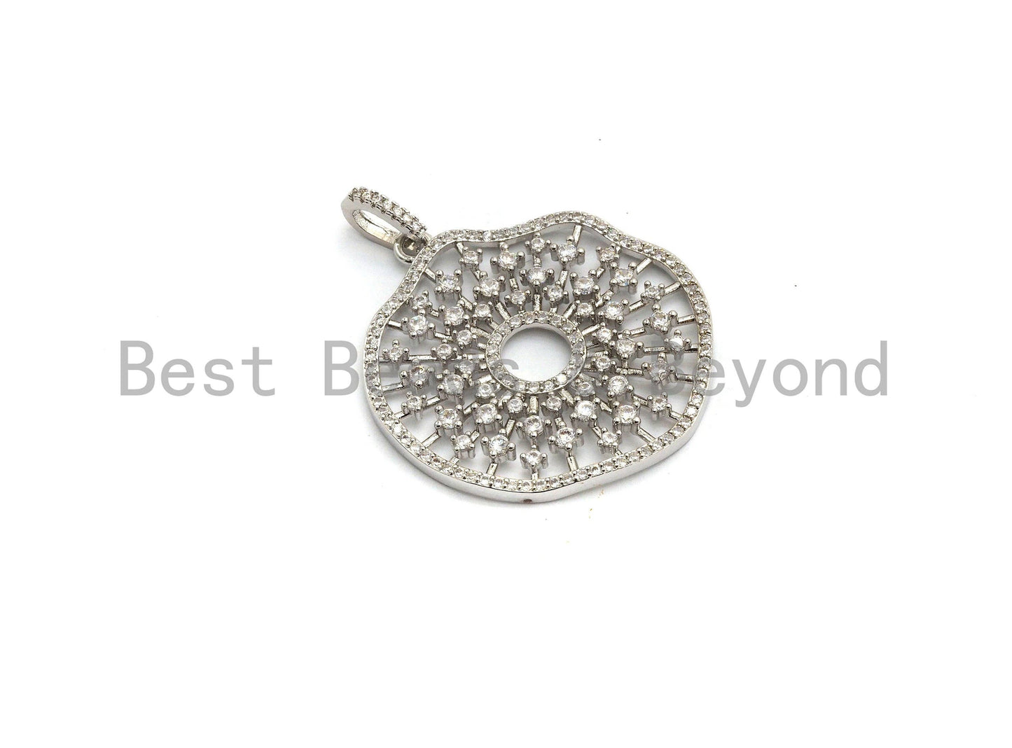 CZ Micro Pave Filigree Hollow out Flower Pendant, Cubic Zirconia Rose Gold/Silver/Black Focal Pendant, 33x35mm,sku#F637