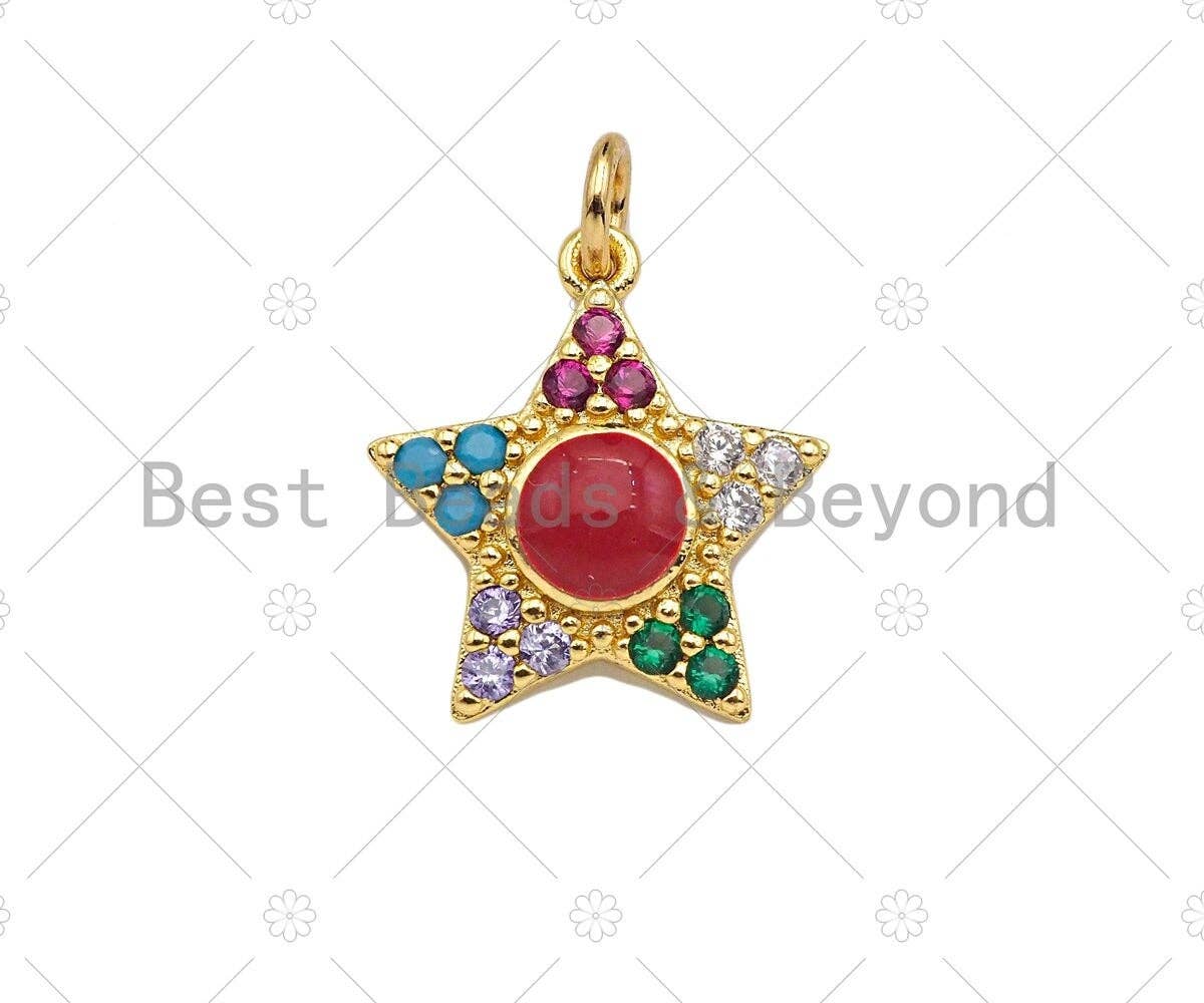 Gold Filled CZ Micro Pave Colorful Enamel Five Star Shape Pendant, 18K Gold Filled Charm, Necklace Bracelet Charm Pendant,15x17mm,Sku#B133