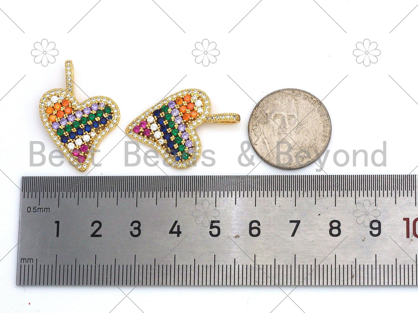 Colorful CZ Micro Pave Heart Charm/Pendant,  18K Gold Filled Heart Shape Charm, Heart Pave Pendant, 23x21mm, Sku#LK370