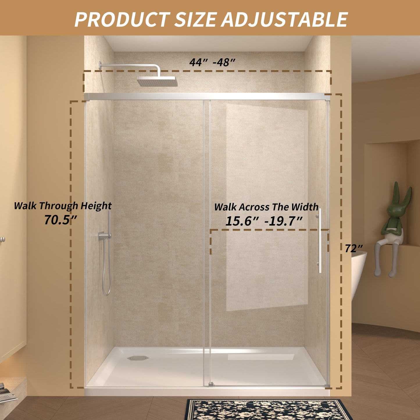 48" Width x 72" Height Single Sliding Shower Door