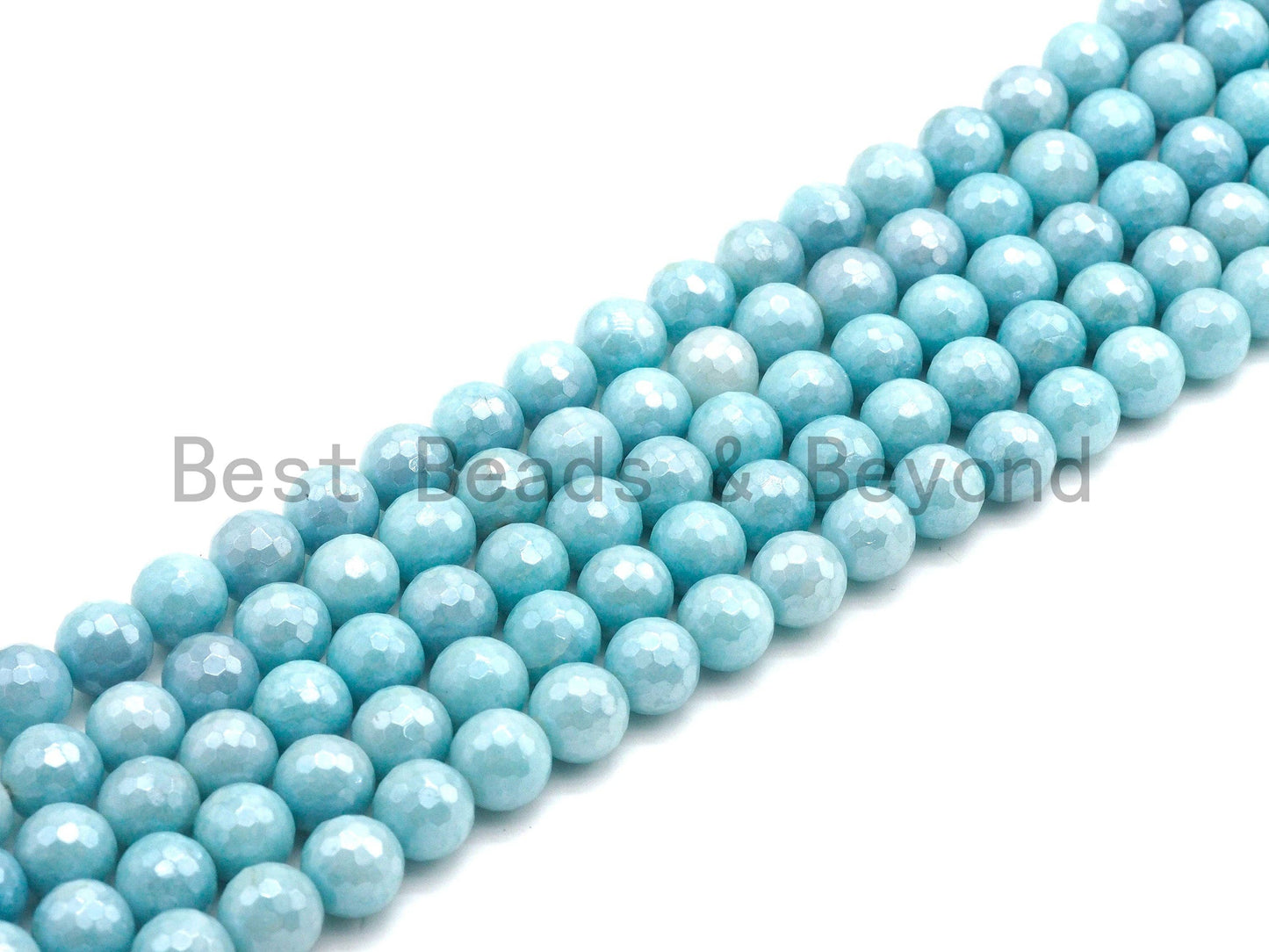 Mystic Plated Ice Blue Jade Round Faceted Beads, SKU#U435