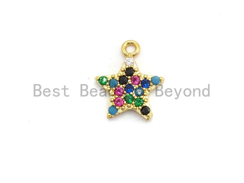Multi-Color CZ Micro Pave Five Star Pendant, Star Shaped Pave Charm Pendant, Gold plated, 13x11mm, Sku#B109
