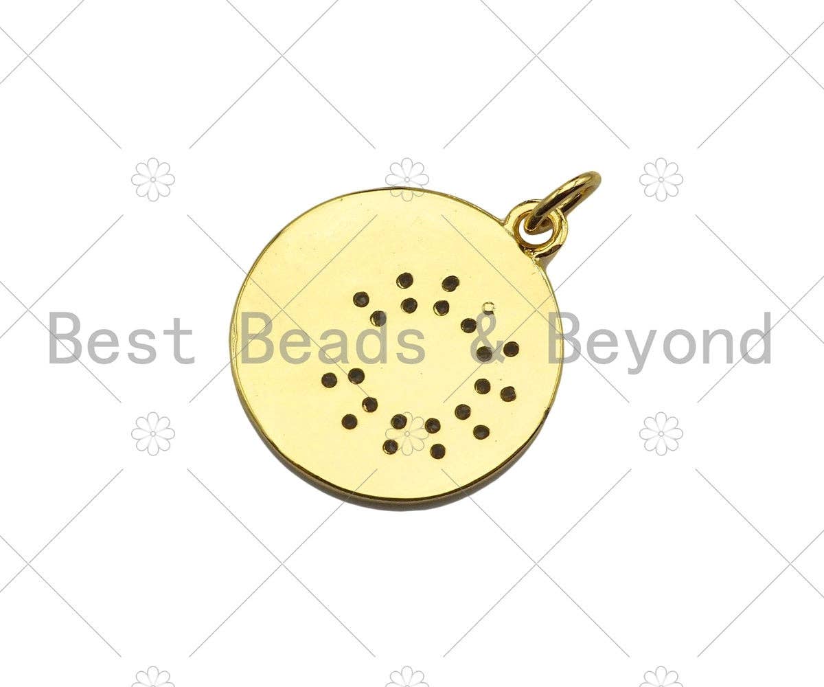 Gold Filled CZ Micro Pave Daisy Flower On Coin Shape Pendant,18K Gold Filled Lover Word Charm, Necklace Bracelet Charm,18x20mm,Sku#LK339