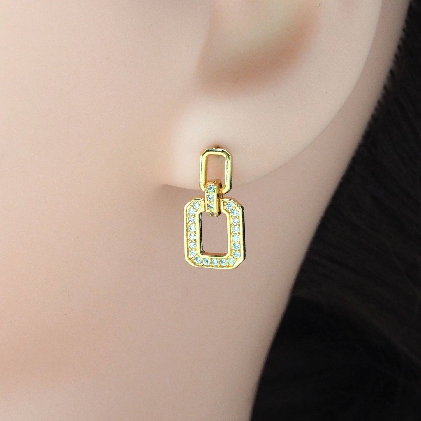 Gold CZ Square Stud Earrings, Sku#LK826