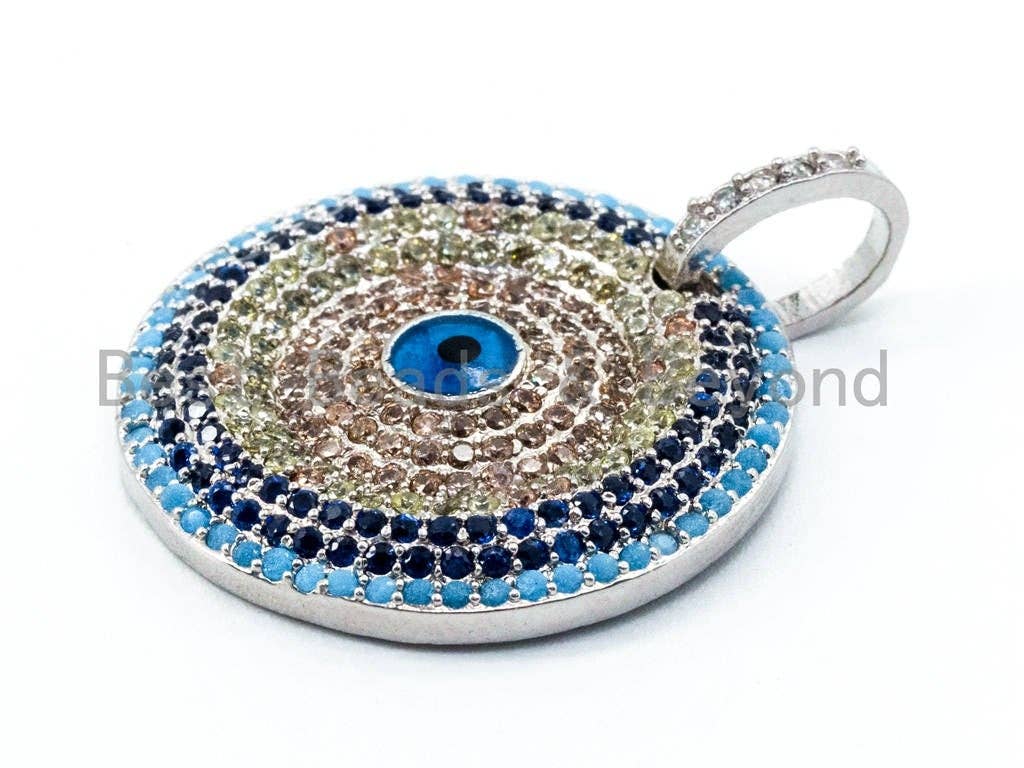 CZ Turquoise Cobalt Micro Pave Round Pendant, sku#L50