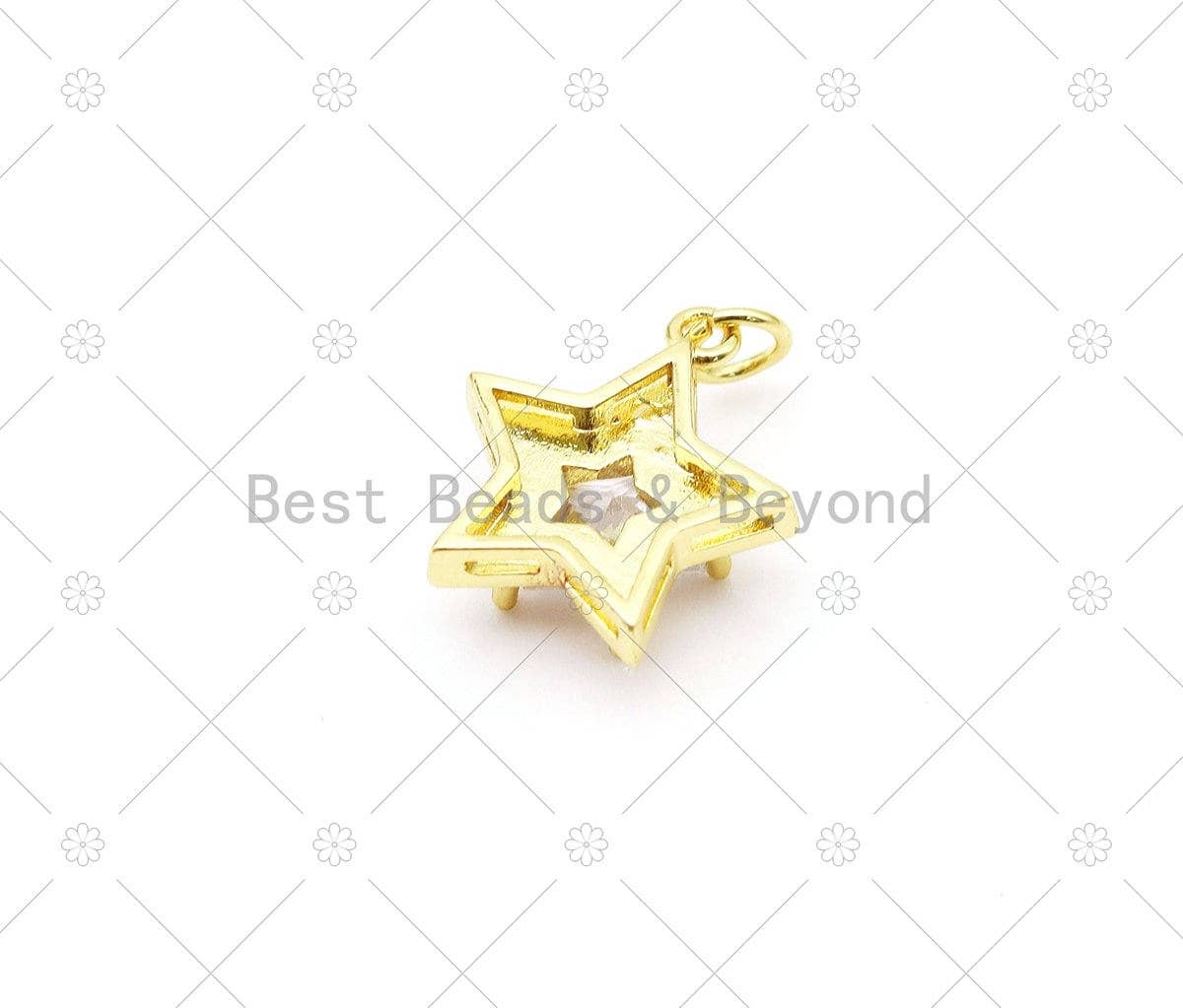 Big CZ Micro Pave 3D Five Ponit Star Enamel Shape Pendant, 18K Gold Filled Star Charm,Necklace Bracelet Charm Pendant, 18x16mm,Sku#F1442